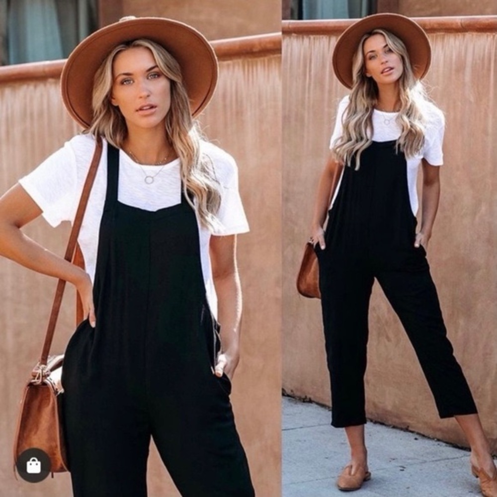 Vici Chic Black Lightweight Cropped Overall Pants